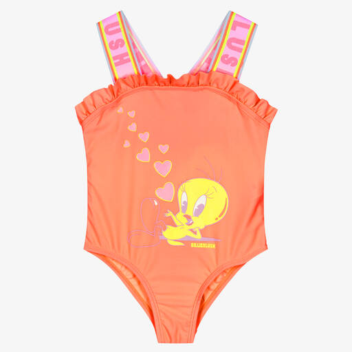 Billieblush-Girls Neon Orange Looney Tunes Swimsuit | Childrensalon Outlet