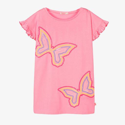 Billieblush-Girls Neon Pink Sequin Butterfly Dress | Childrensalon Outlet