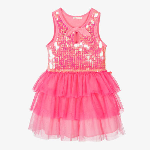Billieblush-Girls Neon Pink Sequin Tulle Dress | Childrensalon Outlet