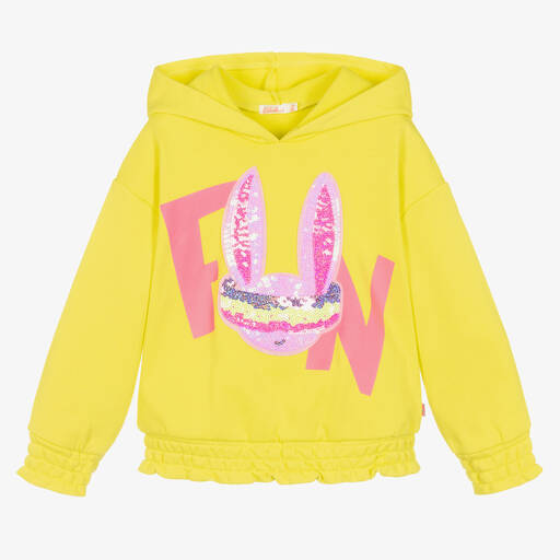 Billieblush-توب هودي قطن جيرسي لون أصفر نيون للبنات | Childrensalon Outlet