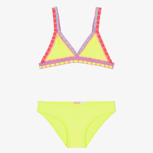 Billieblush-Girls Neon Yellow Crochet Trim Bikini | Childrensalon Outlet