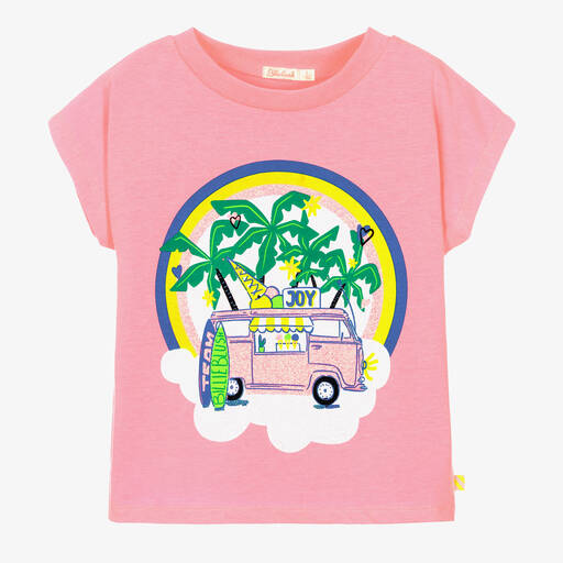 Billieblush-Girls Pink Cotton Campervan T-Shirt | Childrensalon Outlet