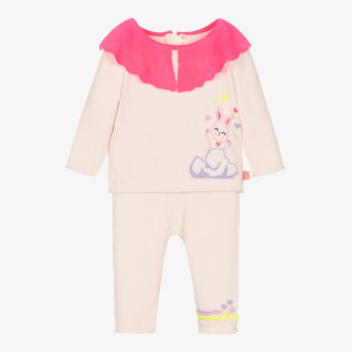 Billieblush-Girls Pink Cotton Knit Bunny Trouser Set  | Childrensalon Outlet