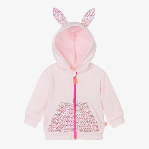 Billieblush-Girls Pink Cotton Sequin Bunny Zip-Up Top | Childrensalon Outlet