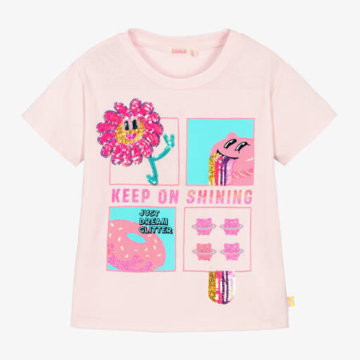 Billieblush-Girls Pink Cotton Sequinned T-Shirt | Childrensalon Outlet