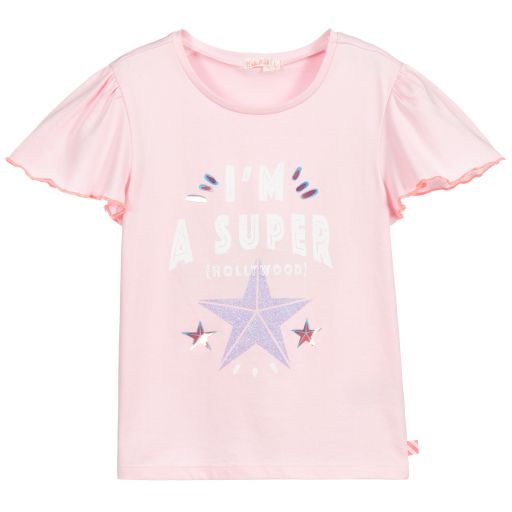 Billieblush-Girls Pink Cotton T-Shirt | Childrensalon Outlet