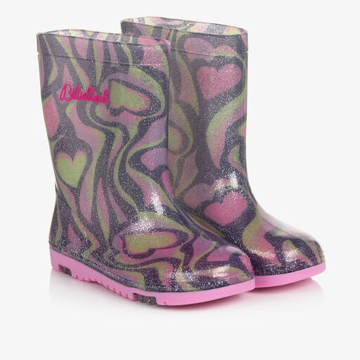 Billieblush-Girls Pink & Green Glittery Rain Boots | Childrensalon Outlet
