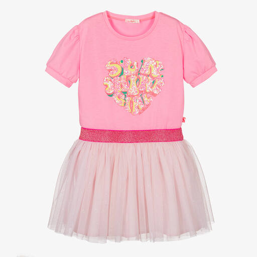 Billieblush-Rosa Tüllkleid mit Herz-Print | Childrensalon Outlet