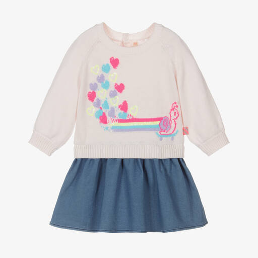 Billieblush-Girls Pink Knit & Denim Snail Dress | Childrensalon Outlet