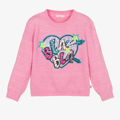 Billieblush-Розовый свитер с сердцем из пайеток | Childrensalon Outlet