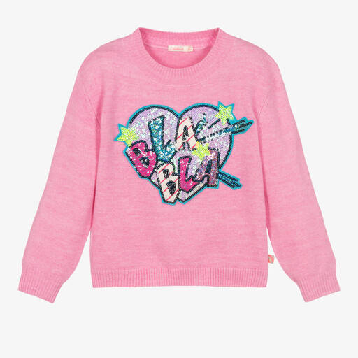 Billieblush-Pull rose à cœur en sequins fille | Childrensalon Outlet