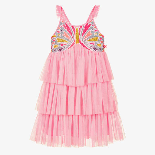 Billieblush-Girls Pink Sequinned Tulle Butterfly Dress | Childrensalon Outlet