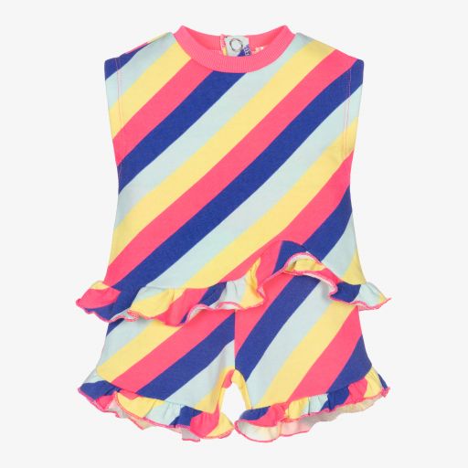 Billieblush-طقم شورت أطفال بناتي قطن مقلم لون زهري | Childrensalon Outlet