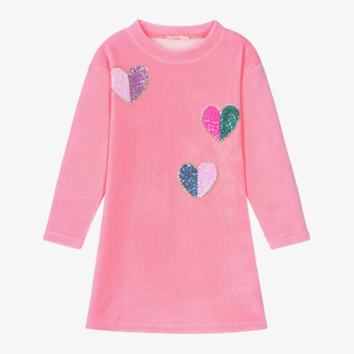 Billieblush-فستان بقلوب ترتر مخمل لون زهري | Childrensalon Outlet