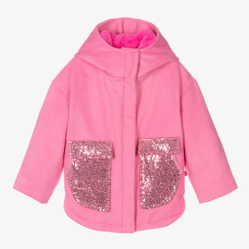 Billieblush-Girls Pink Wool Hooded Coat | Childrensalon Outlet