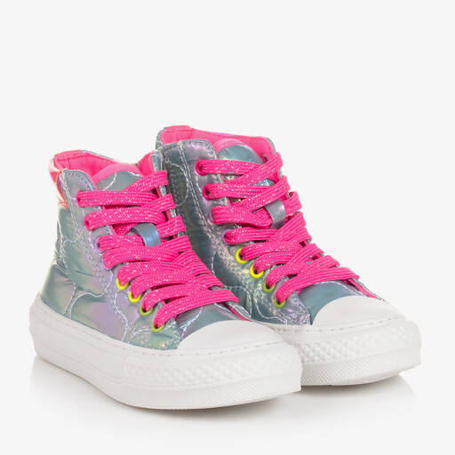 Billieblush-Girls Silver & Pink High-Top Trainers | Childrensalon Outlet