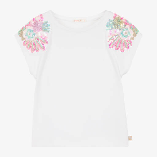 Billieblush-تي شيرت قطن عاجي لامع للبنات | Childrensalon Outlet
