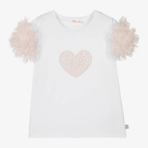 Billieblush-Girls Tulle-Trimmed Pink & White Top | Childrensalon Outlet