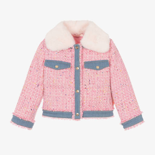 Billieblush-Girls Tweed Jacket with Denim Trim | Childrensalon Outlet