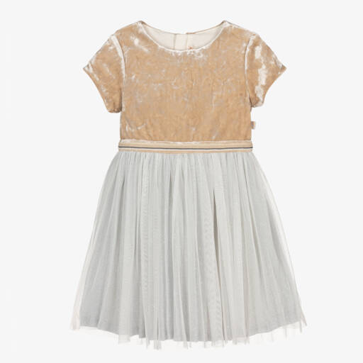 Billieblush-فستان لون بيج وفضي براق | Childrensalon Outlet