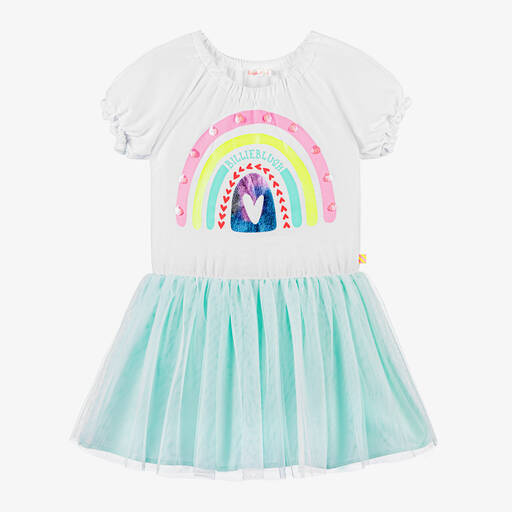 Billieblush-Girls White & Blue Rainbow Tulle Dress | Childrensalon Outlet