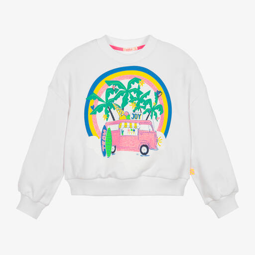 Billieblush-Girls White Cotton Campervan Sweatshirt | Childrensalon Outlet
