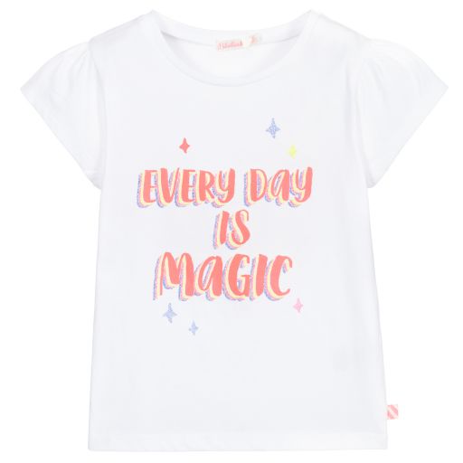 Billieblush-Girls White Cotton T-Shirt | Childrensalon Outlet