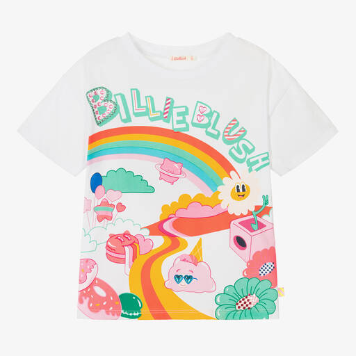Billieblush-Girls White Cotton T-Shirt | Childrensalon Outlet