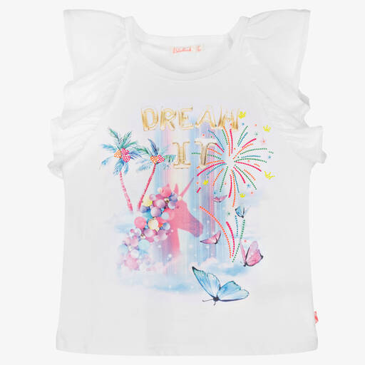 Billieblush-Girls White Cotton Unicorn Dream T-Shirt | Childrensalon Outlet