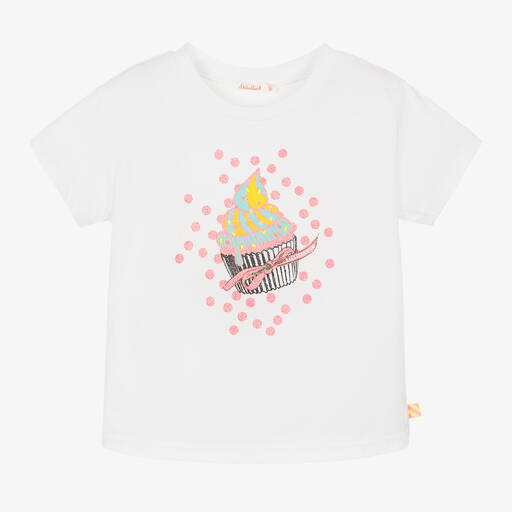 Billieblush-Girls White Cupcake Cotton T-Shirt | Childrensalon Outlet