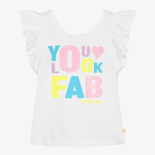 Billieblush-Girls White Frilly Organic Cotton Top | Childrensalon Outlet