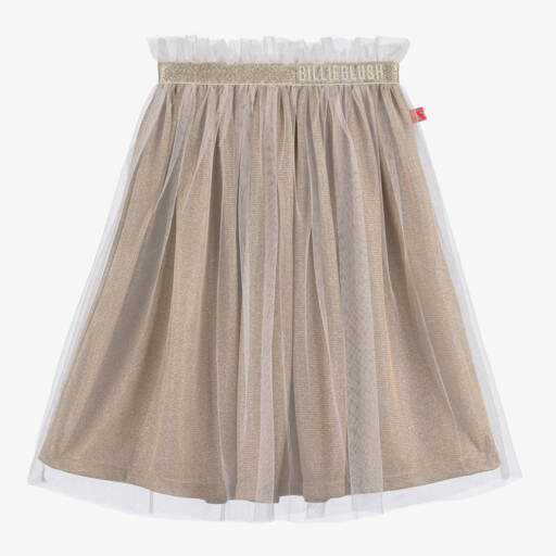 Billieblush-Girls White & Gold Sparkle Mesh Skirt | Childrensalon Outlet