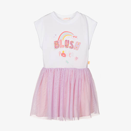 Billieblush-Girls White & Lilac Slogan Dress | Childrensalon Outlet