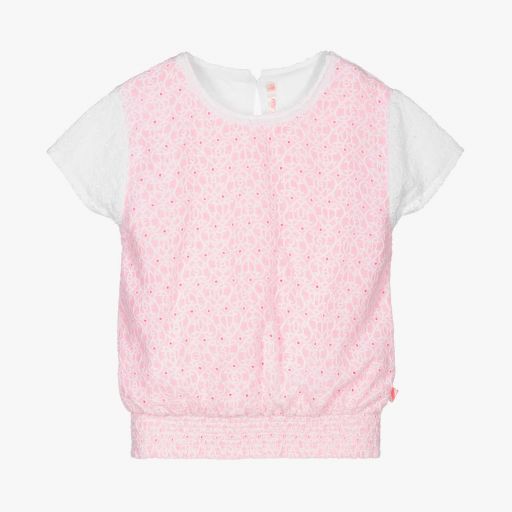 Billieblush-Бело-розовый хлопковый топ для девочек | Childrensalon Outlet