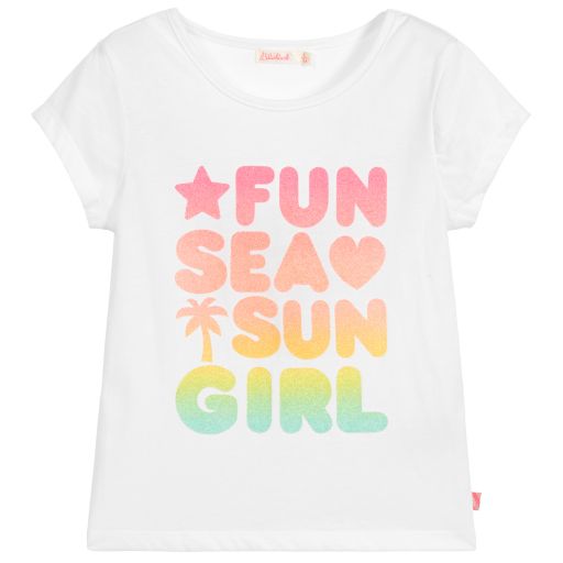 Billieblush-Girls White Polycotton T-Shirt | Childrensalon Outlet