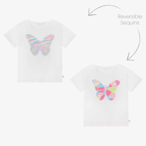 Billieblush-Girls White Sequin Butterfly T-Shirt | Childrensalon Outlet