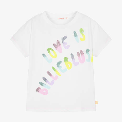 Billieblush-Girls White Slogan Organic Cotton T-Shirt | Childrensalon Outlet