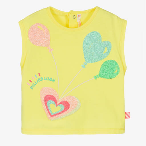 Billieblush-Girls Yellow Beaded Cotton T-Shirt | Childrensalon Outlet