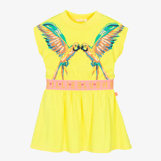 Billieblush-Robe jaune en coton à perroquets | Childrensalon Outlet