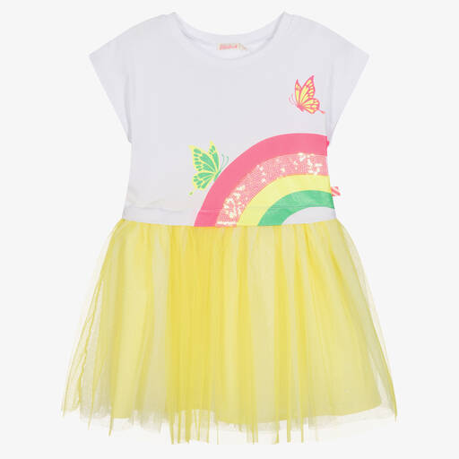 Billieblush-Girls Yellow Rainbow Tulle Dress | Childrensalon Outlet