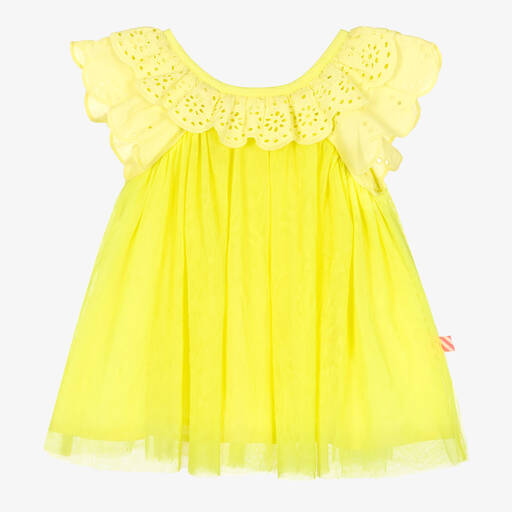 Billieblush-فستان تول مزين بكشكش لون أصفر نيون | Childrensalon Outlet