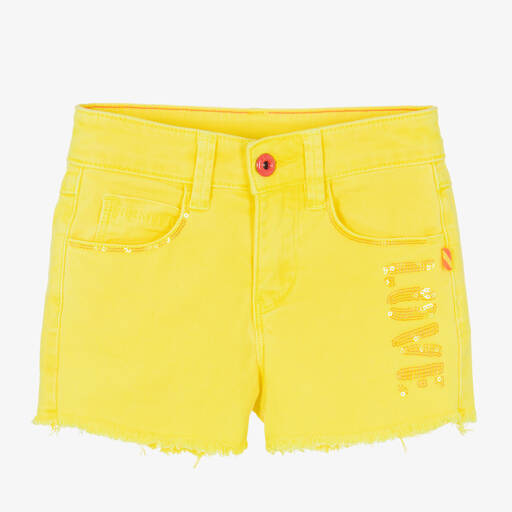 Billieblush-Girls Yellow Sequin Cotton Twill Shorts | Childrensalon Outlet