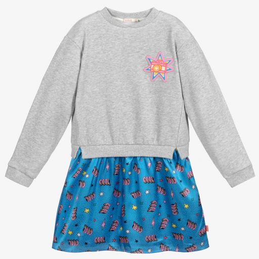 Billieblush-Jerseykleid mit Satin in Grau und Blau | Childrensalon Outlet