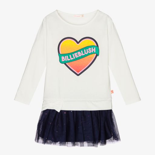Billieblush-Ivory & Blue Heart Tulle Dress | Childrensalon Outlet