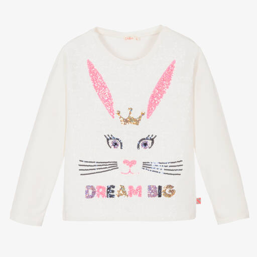 Billieblush-Ivory & Pink Bunny Sequin Top | Childrensalon Outlet