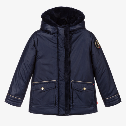 Billieblush-Navy Blue Hooded Puffer Jacket | Childrensalon Outlet
