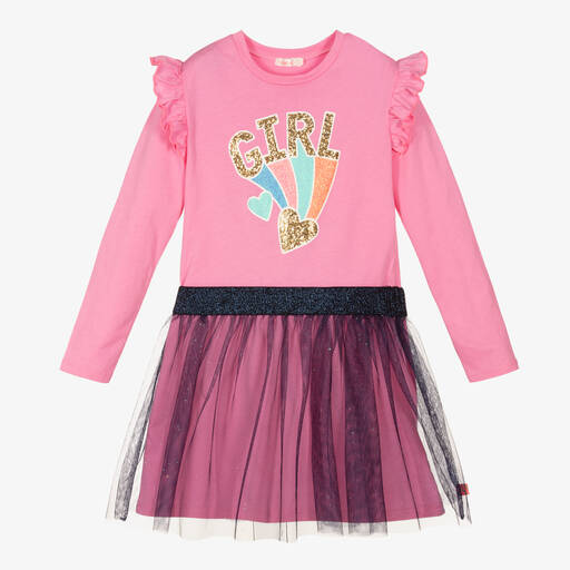 Billieblush-Pink & Navy Blue Tulle Dress | Childrensalon Outlet