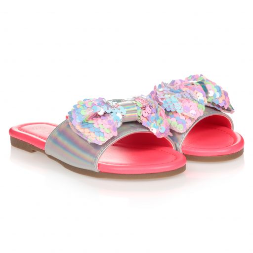 Billieblush-شبشب سلايدرز لون زهري وفضي بفيونكة ترتر | Childrensalon Outlet