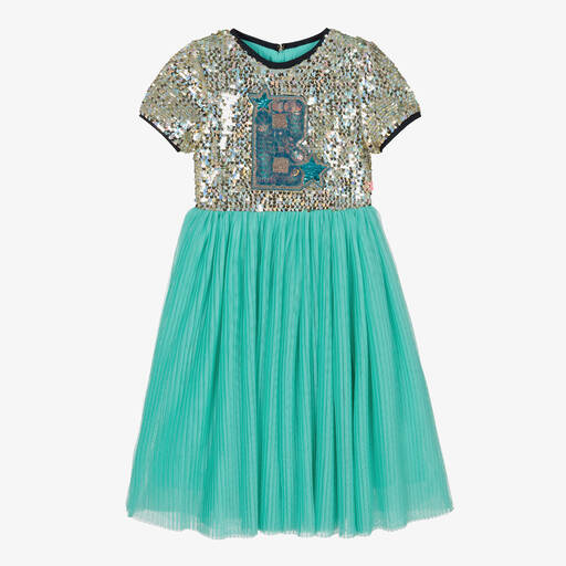 Billieblush-فستان تول مزين بترتر لون أخضر تركواز | Childrensalon Outlet