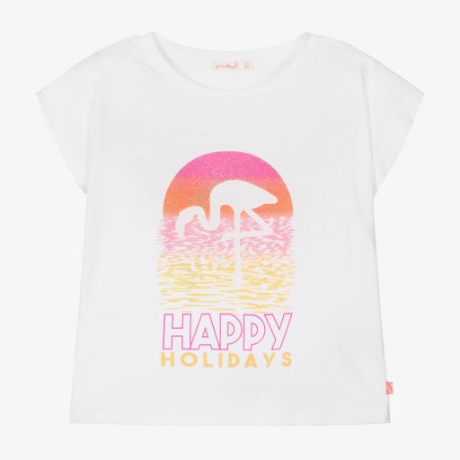 Billieblush-White Cotton Flamingo T-Shirt | Childrensalon Outlet